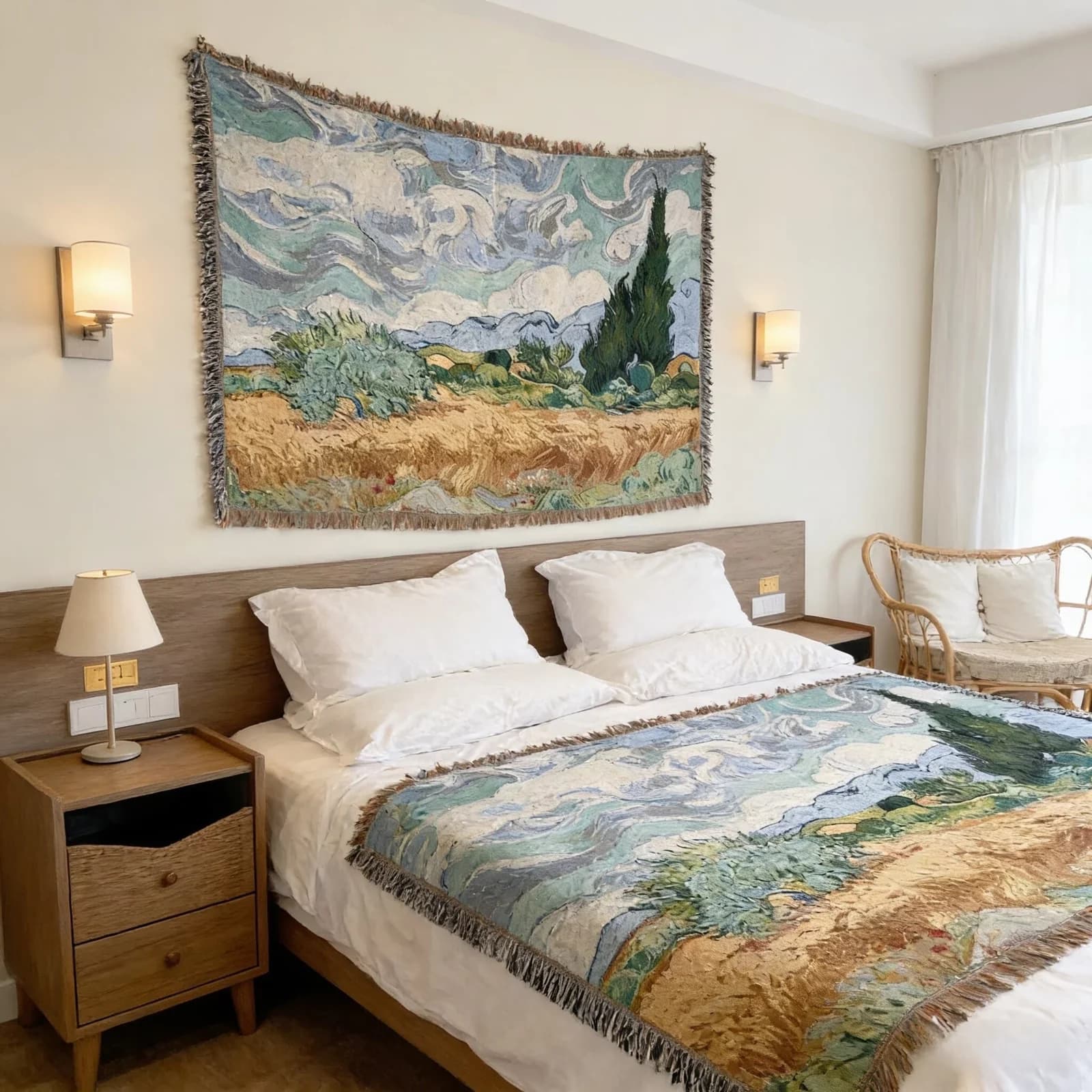 Van Gogh Stijl Geweven Tapisserie Woondeken voor Sofa Wanddecoratie