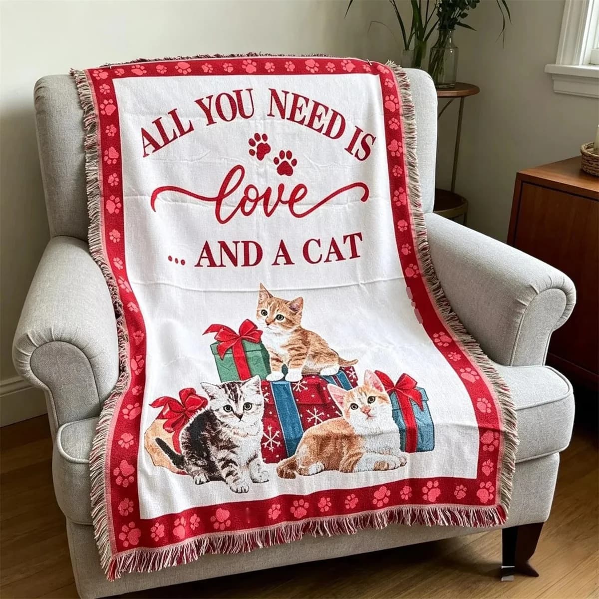 Cartoon kat enkelzits bankhoes plaid decoratief kleed