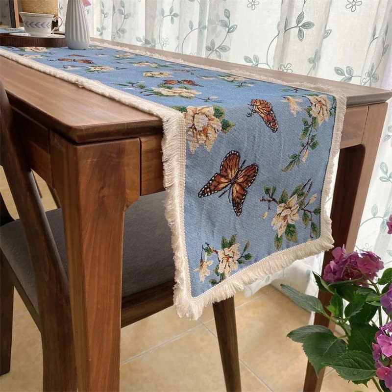 Amerikaanse landelijke tafelloper met vlinderbloemenprint