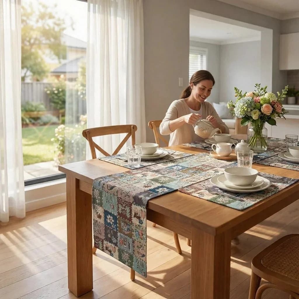 Amerikaanse landelijke jacquard tafelloper met bloemen olieverfdesign