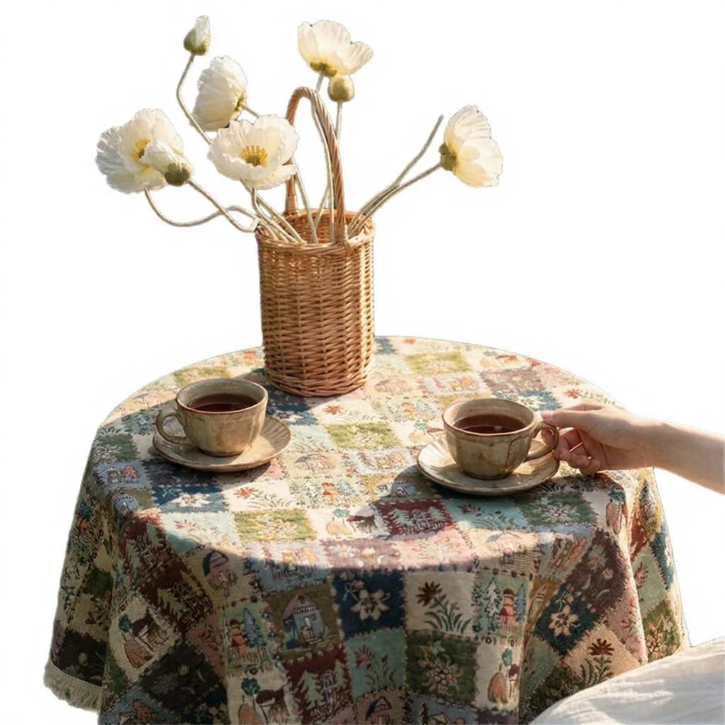Rustieke jacquard tafelloper in landelijke stijl met bloemen in olieverfstijl