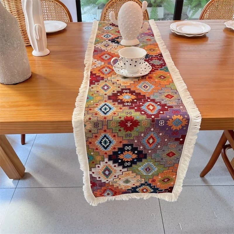 Vintage katoenmix tafelloper voor eetkamer en woonkamer