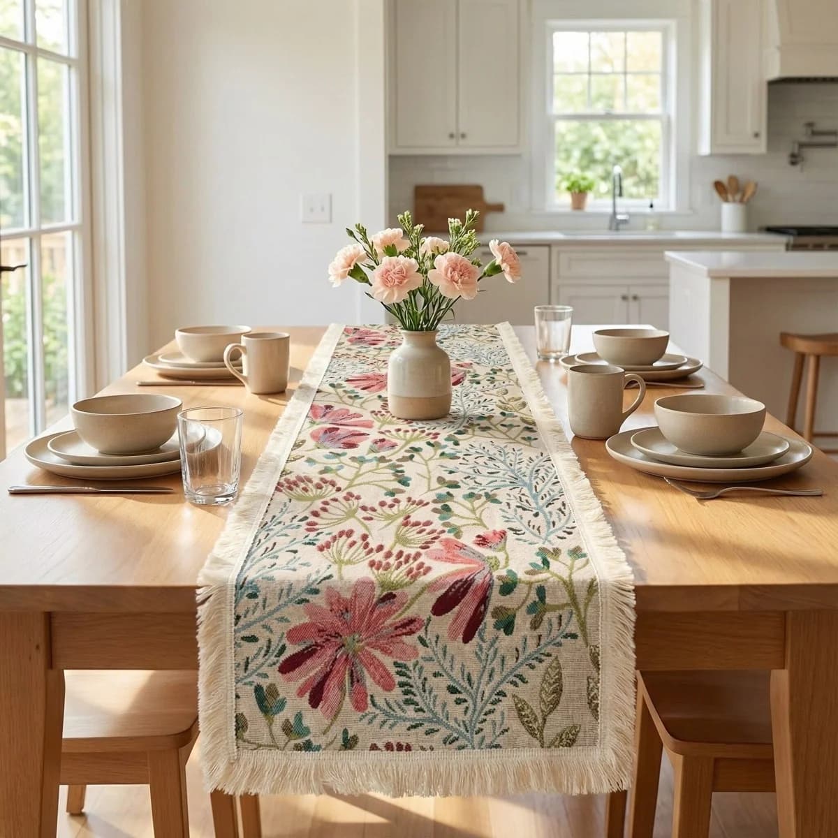 Jacquard Tafelloper Katoen Mix Bloemenpatroon Eetkamerdecoratie