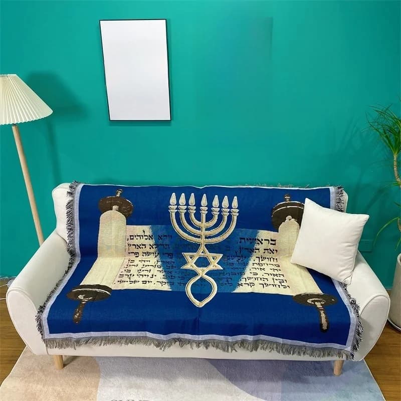 Mediterrane gebreide sofa deken met kwasten