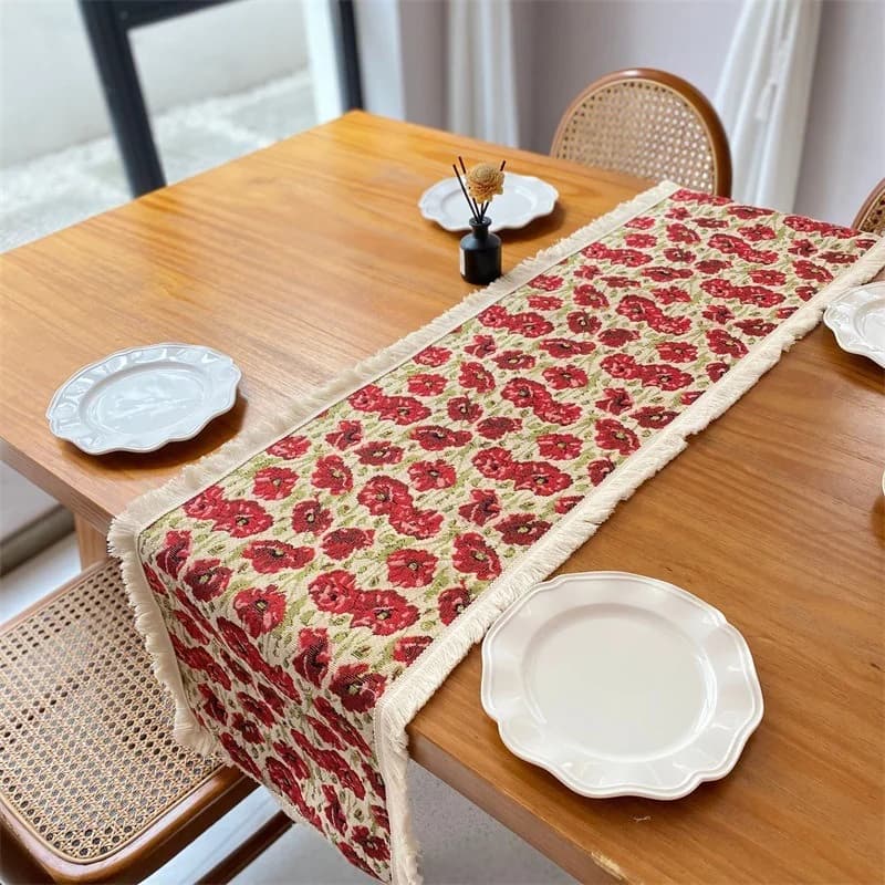 Bloemen Tafelloper Katoenmix Stof voor Eetkamer Decoratie
