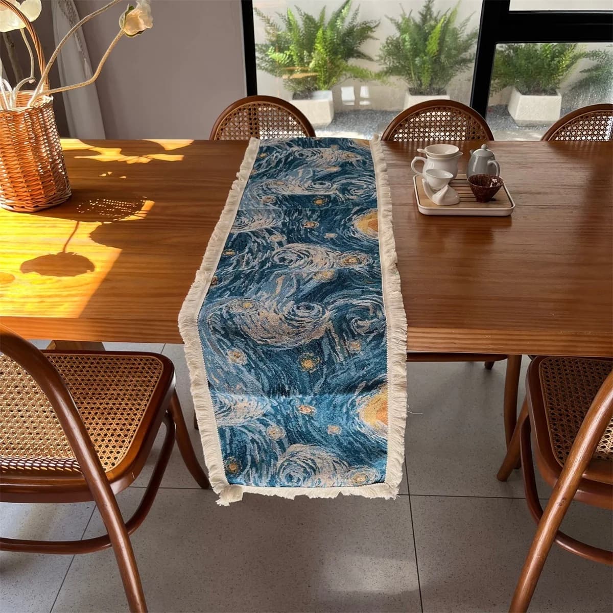 Tafelloper in Van Gogh-stijl katoenmix decoratieve doek