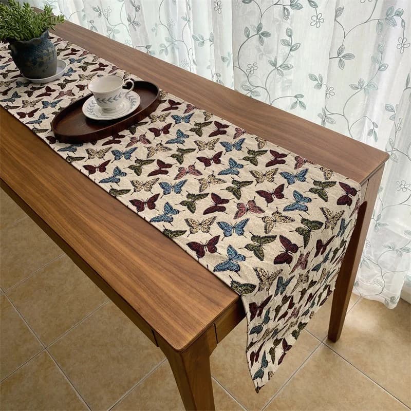 Jacquard Tafelloper Rustieke Landstijl Bloemen Vlinder Decor
