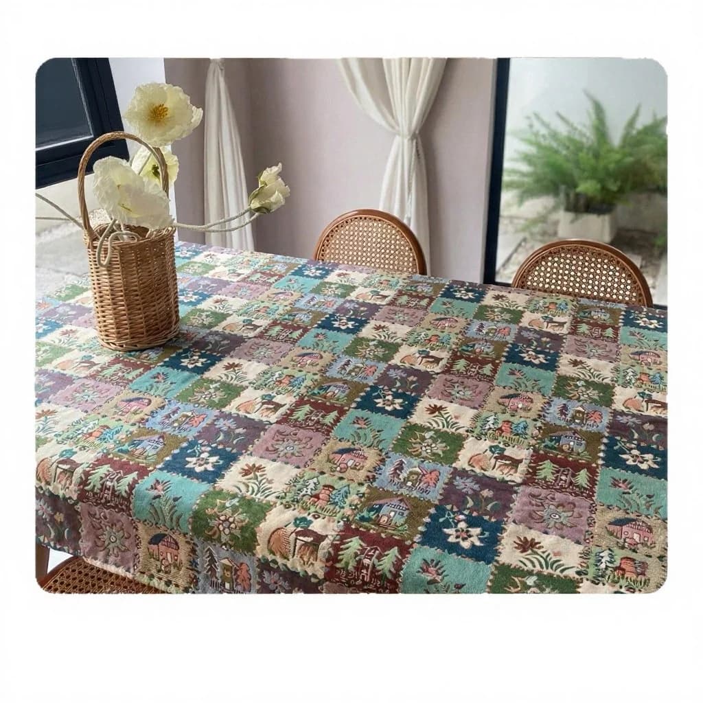 Amerikaanse landelijke jacquard tafelloper met bloemen olieverfdesign