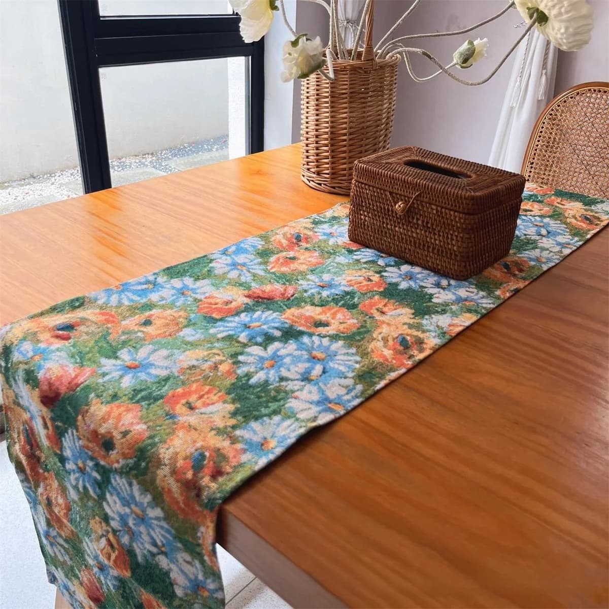 Monet Tuin Bloemen Tafelloper en Placemat, Katoenmix Stof