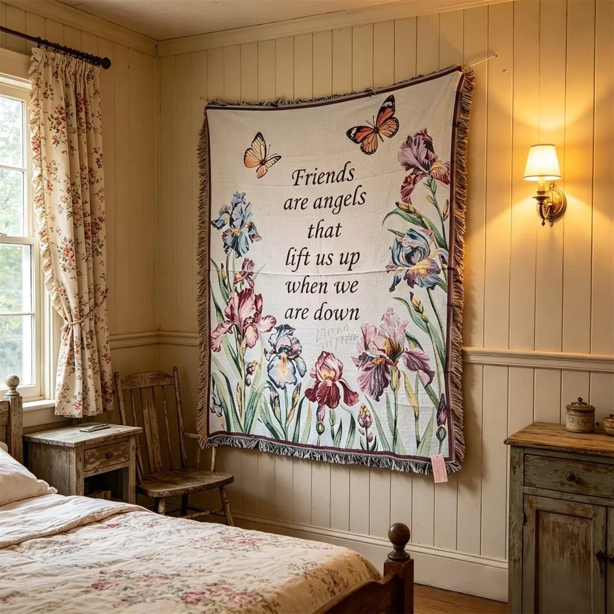Decoratieve Woondekentje van Katoenmix voor Bank, Bloemen Wandtapijt