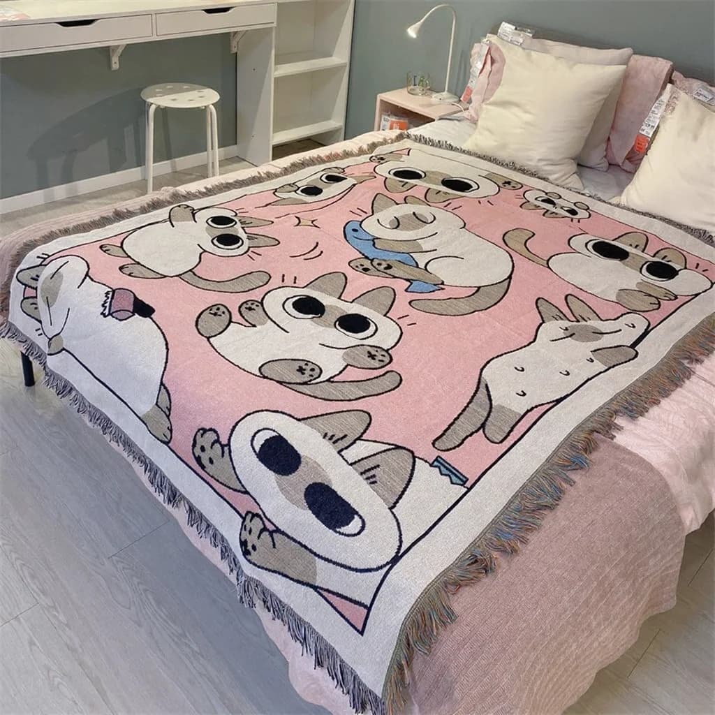 Roze Cartoon Kat Sofa Plaid voor Eenpersoonsbank