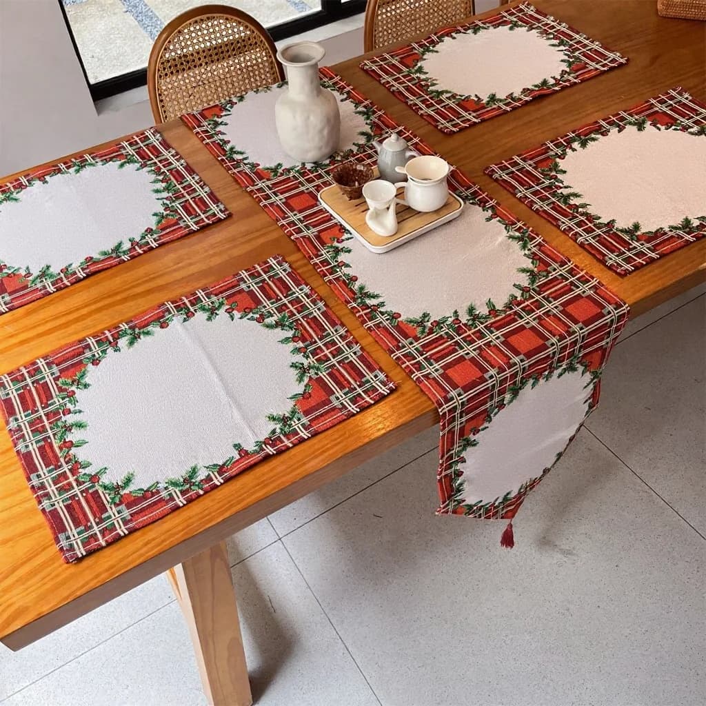 Nordic kerst tafelloper en placemat set polyester katoenmix