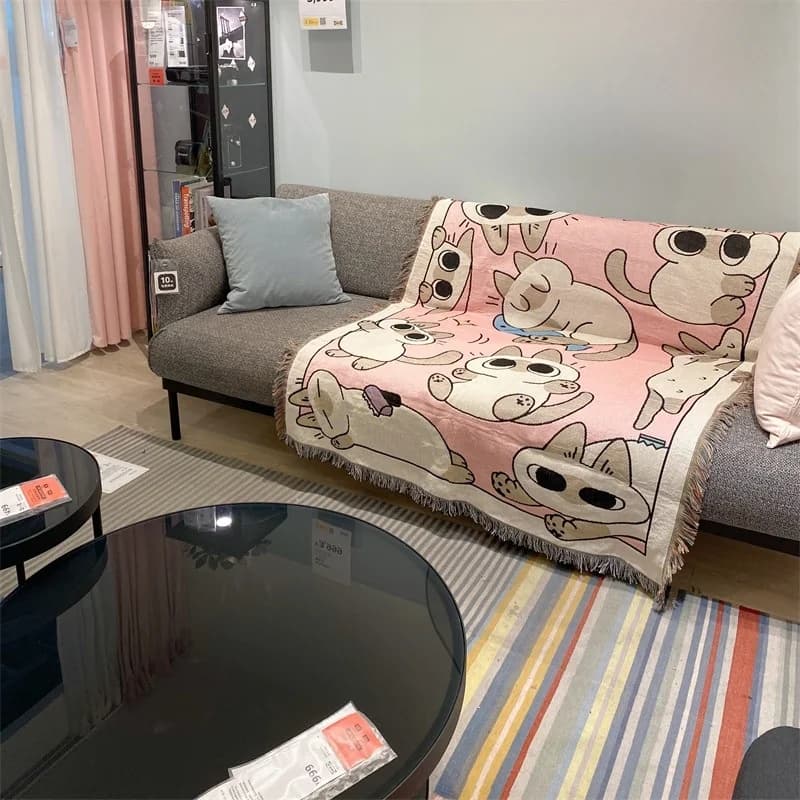 Roze Cartoon Kat Sofa Plaid voor Eenpersoonsbank