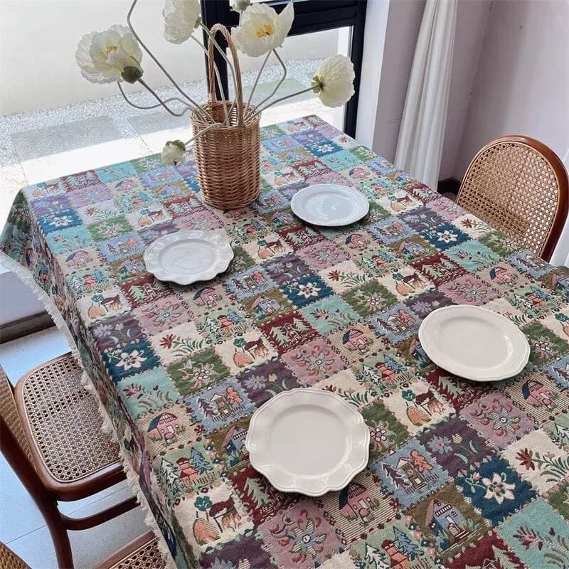 Rustiek Bloemen Jacquard Tafelloper en Tafelkleed Decoratie