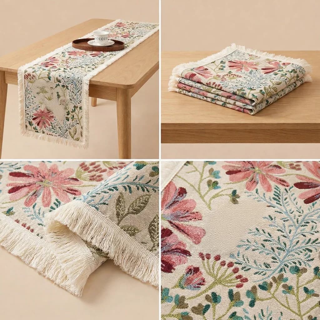 Jacquard Tafelloper Katoen Mix Bloemenpatroon Eetkamerdecoratie