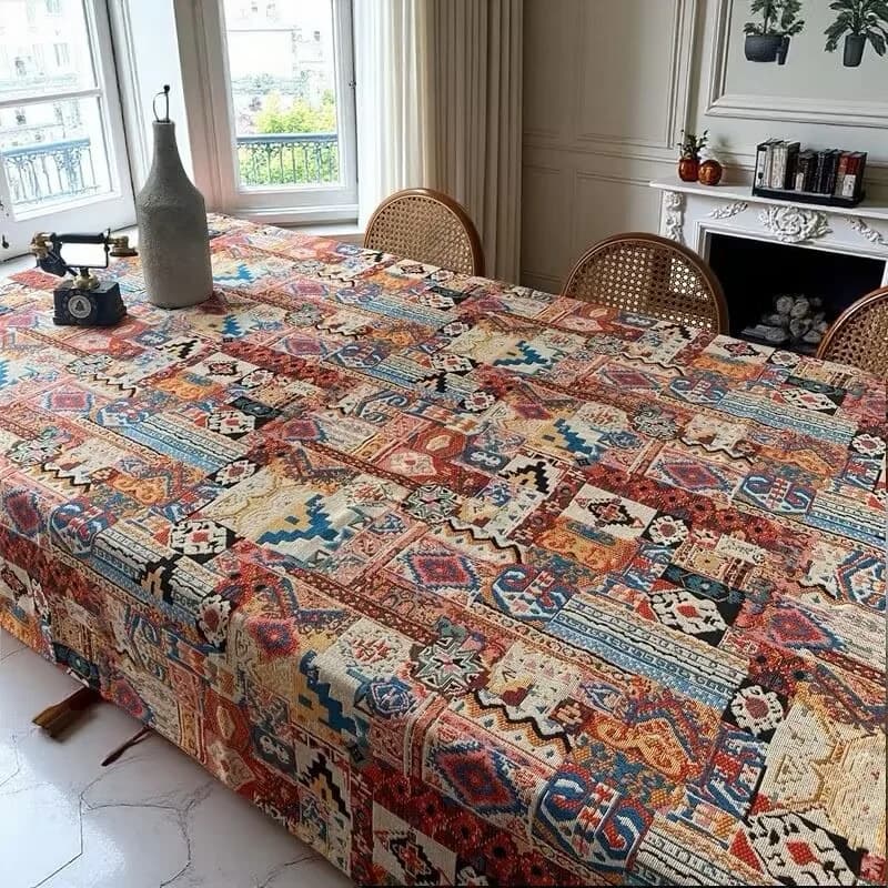 Retro Boheems jacquard tafelkleed geometrisch patroon