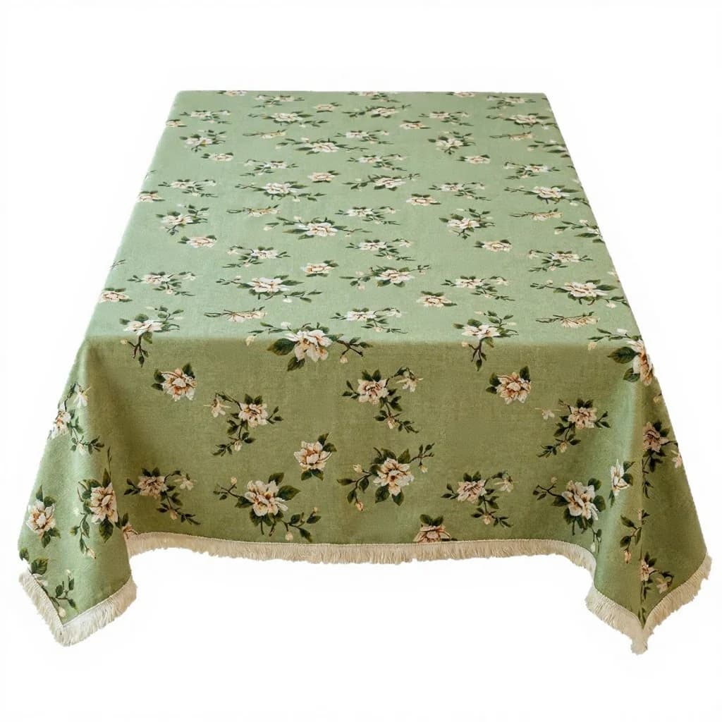 Rustieke jacquard tafelloper en tafelkleed met bloemendecor