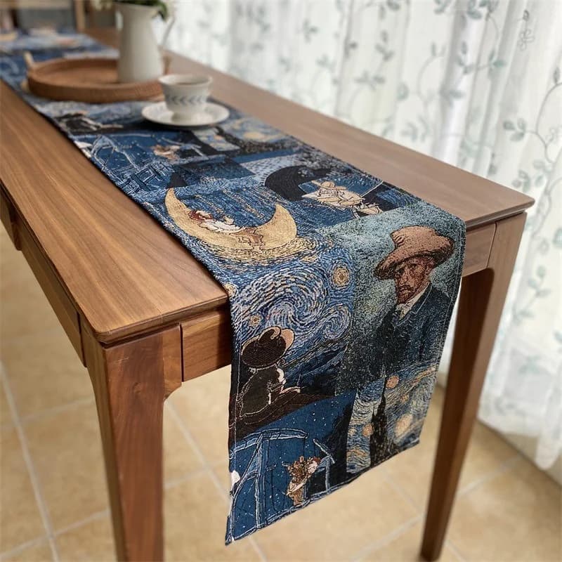 Van Gogh-stijl katoen-linnen mix tafelloper voor huisdecoratie