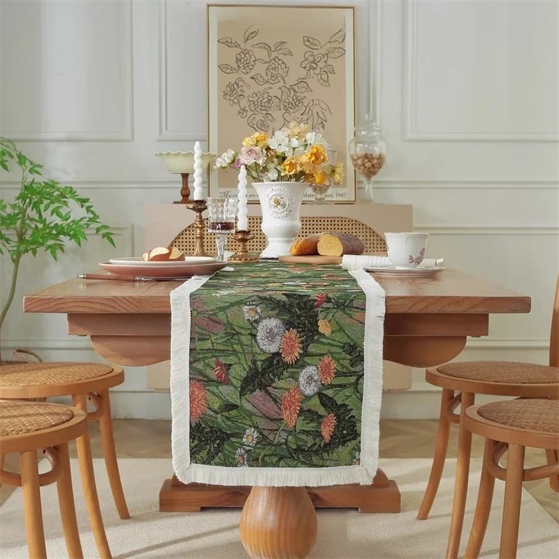 Jacquard tafelloper katoenmix bloemenpatroon