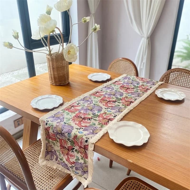 Amerikaans Landelijke Jacquard Tafelloper Bloemen