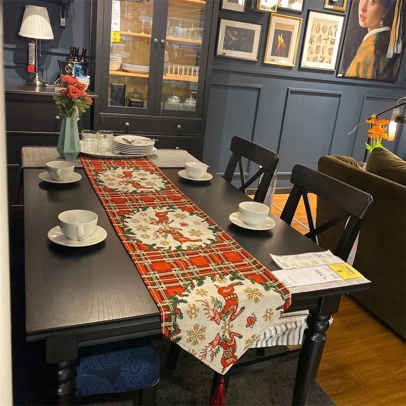 Nordic Stijl Katoenmix Kerst Tafelloper met Rendierpatroon