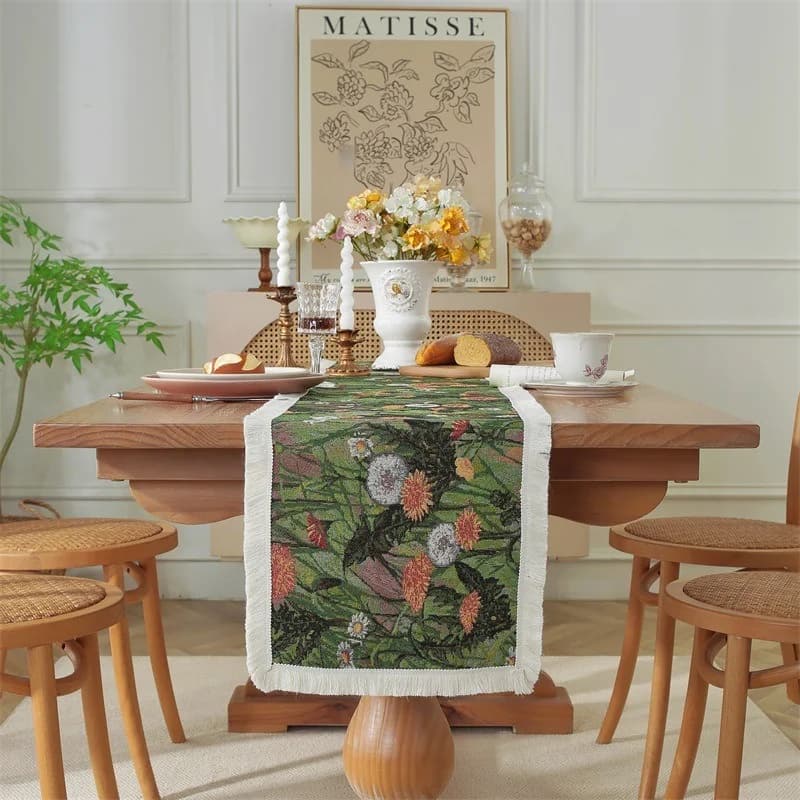 Jacquard tafelloper katoenmix bloemenpatroon