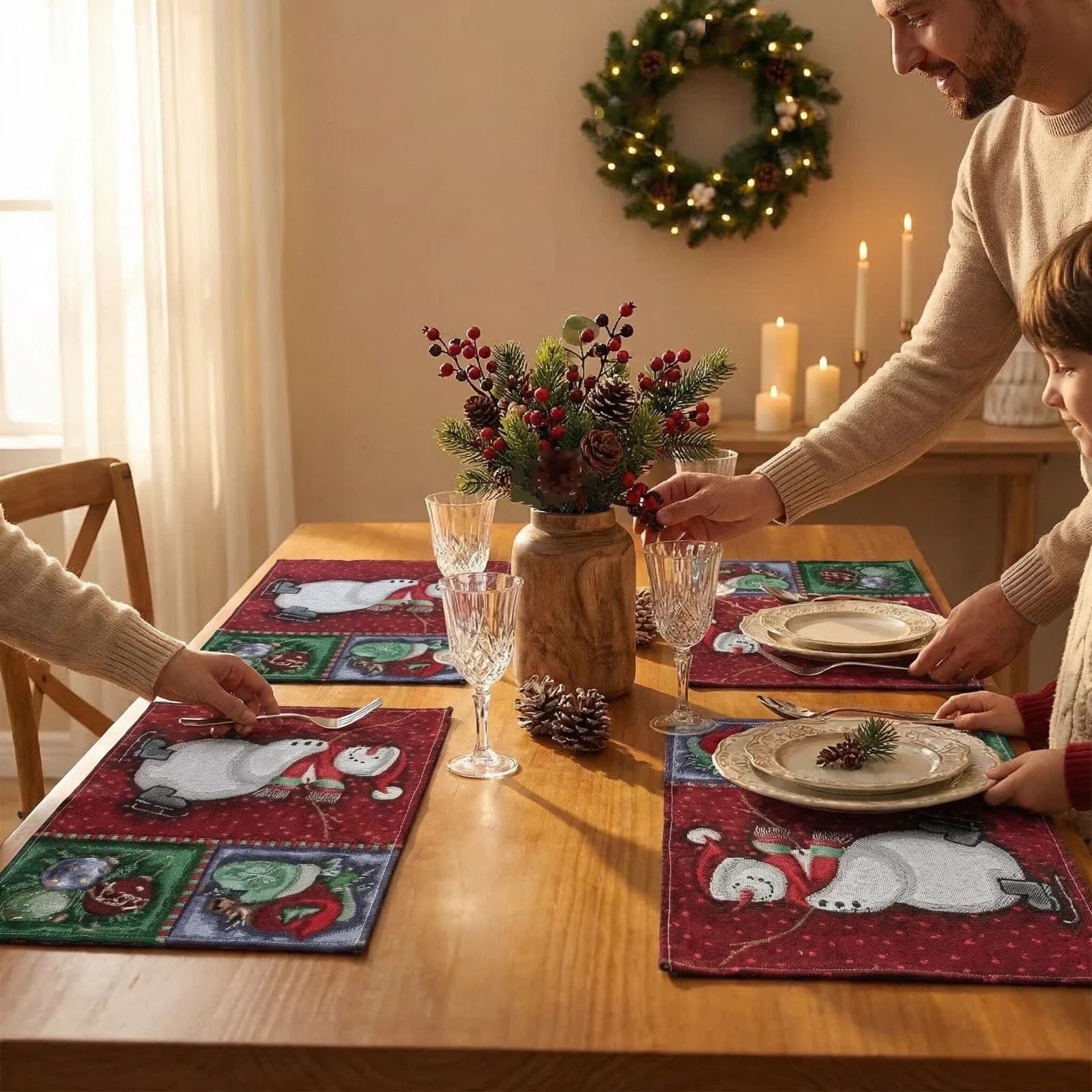 Kerst Tafelloper Katoen-Linnen Mix Feestdecoratie voor Eetkamer
