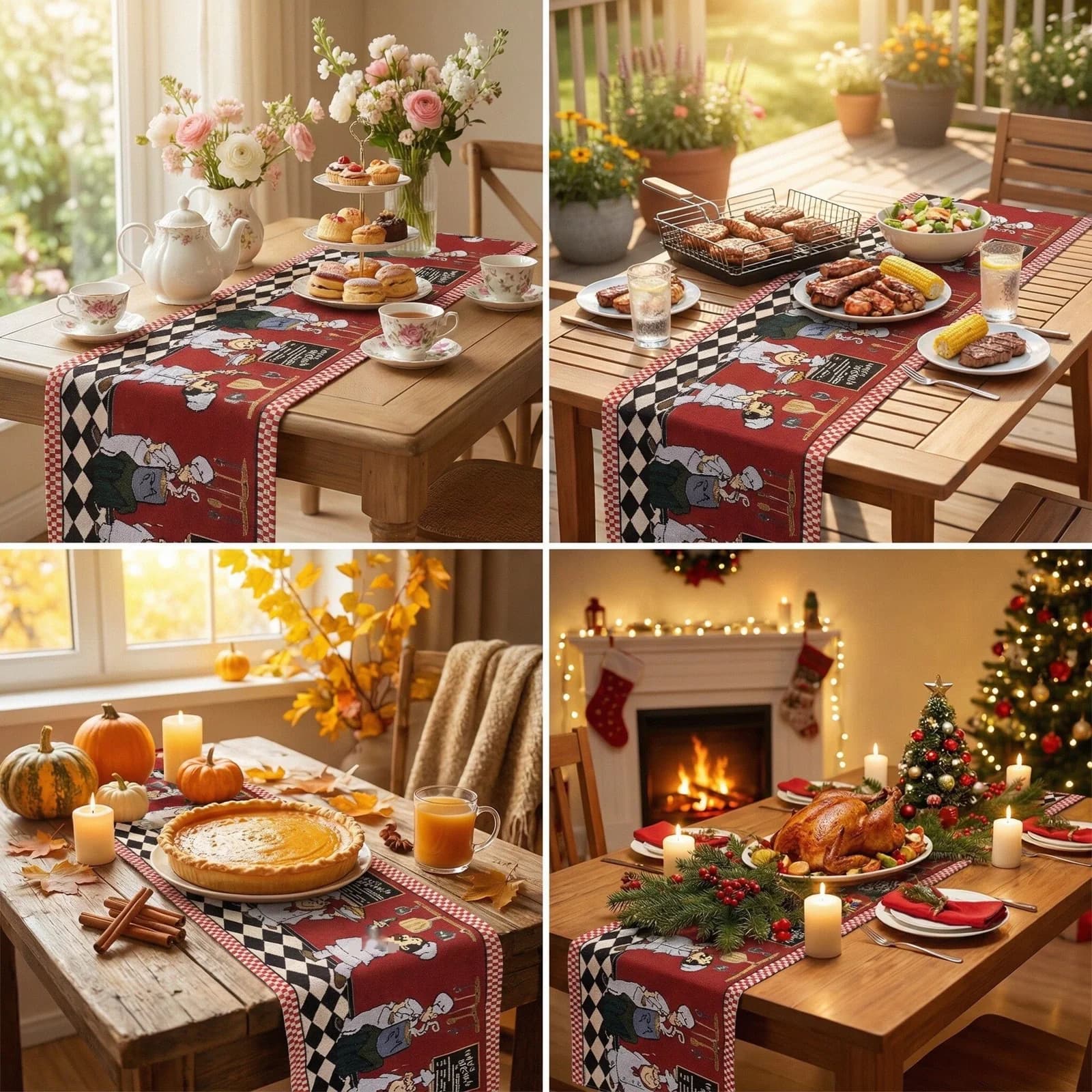 Kerst tafelloper feestelijke holiday decoratie voor eettafel en kast