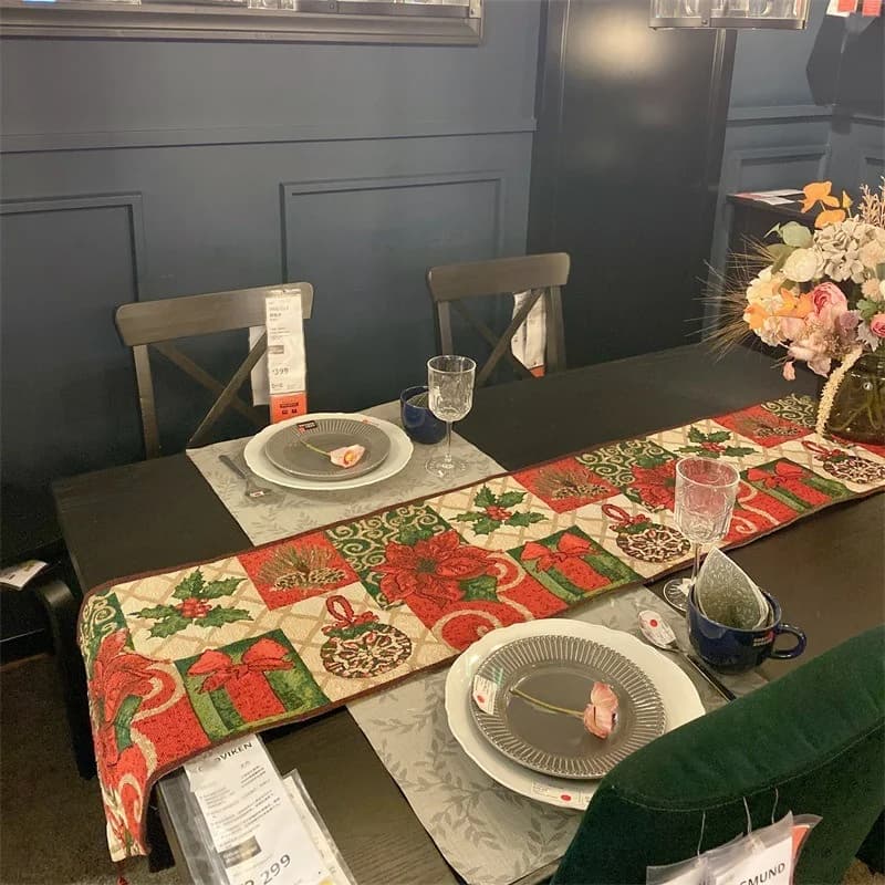 Kerst Tafelloper met Kwasten, Nordische Stijl Polyester Katoenmix