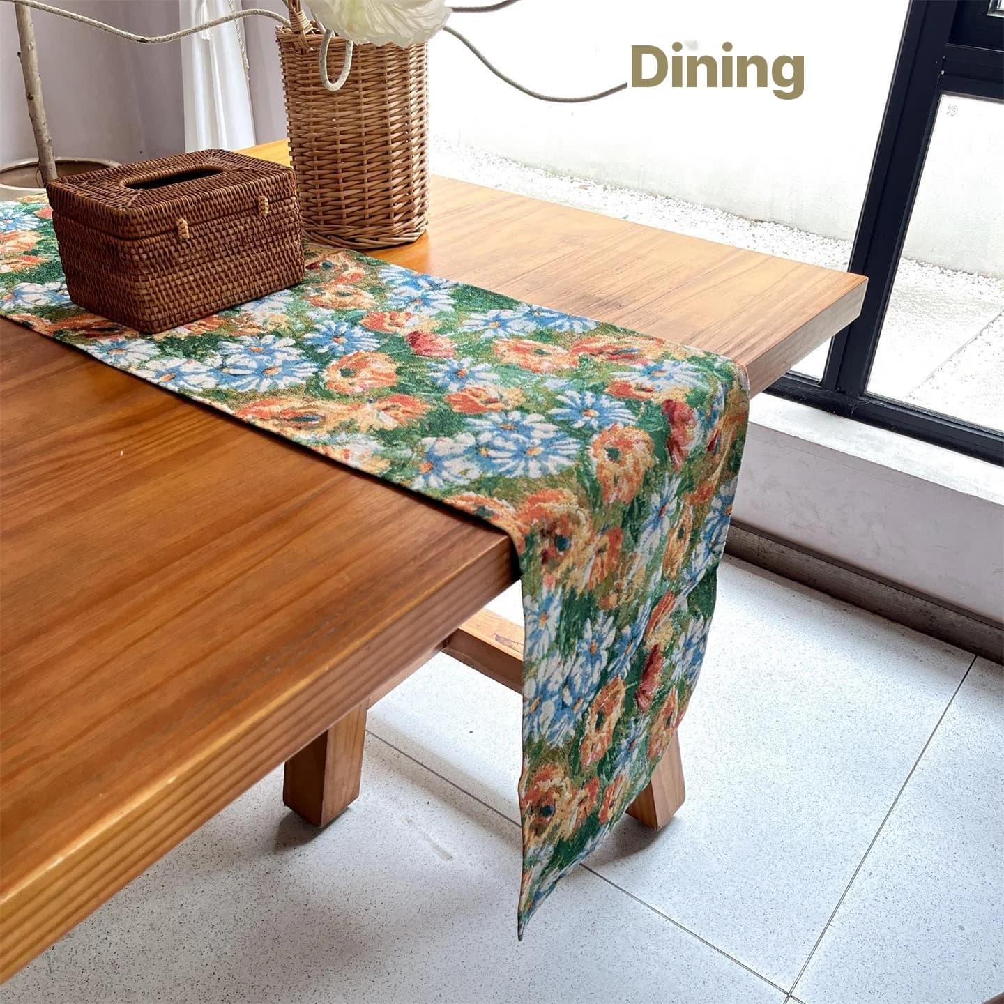 Monet Tuin Bloemen Tafelloper en Placemat, Katoenmix Stof