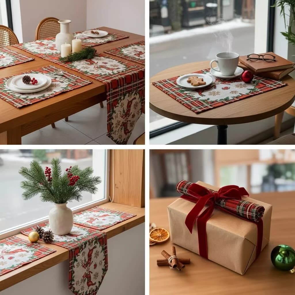 Kerst Tafelloper Katoenmix Decoratieve Doek voor Eetkamer
