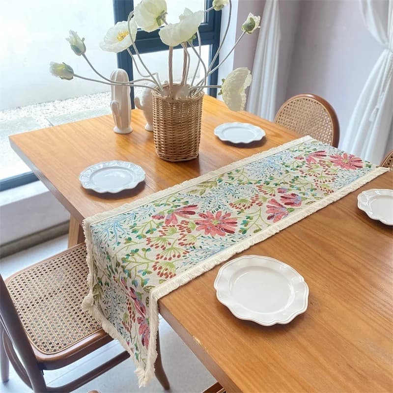 Amerikaans Landelijke Jacquard Tafelloper Bloemen