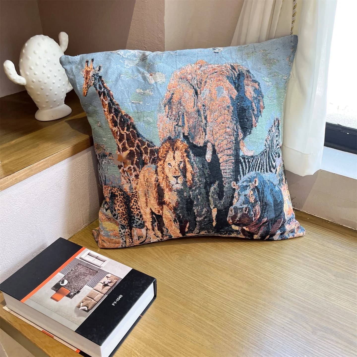Retro kussensloop met dierenprint 45x45cm katoenmix