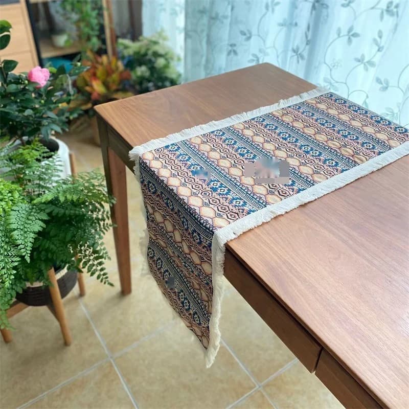 Bohemian geometrisch tafelloper katoen-linnen mix decoratieve doek