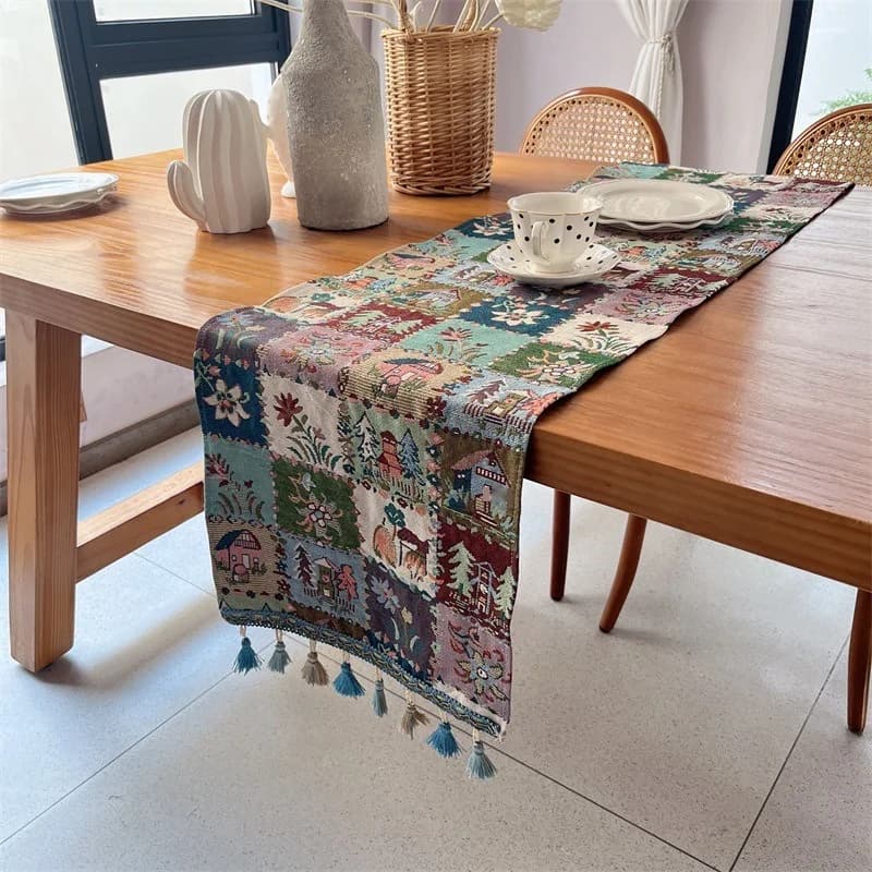 Katoenmix Tafelloper met Vlinder- en Bloemenprints