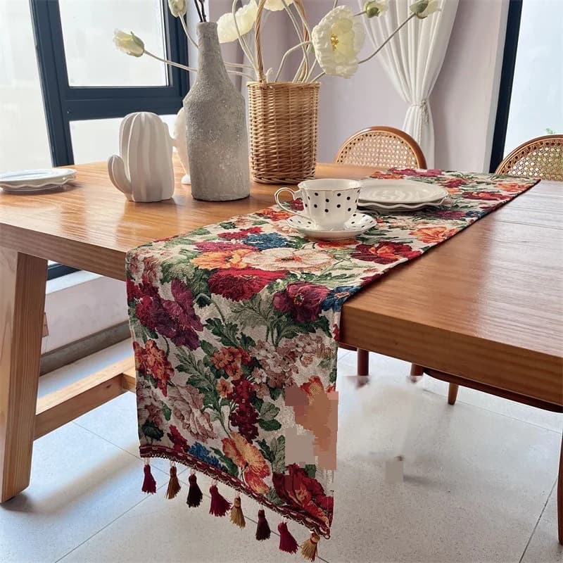 Katoenmix Tafelloper met Vlinder- en Bloemenprints