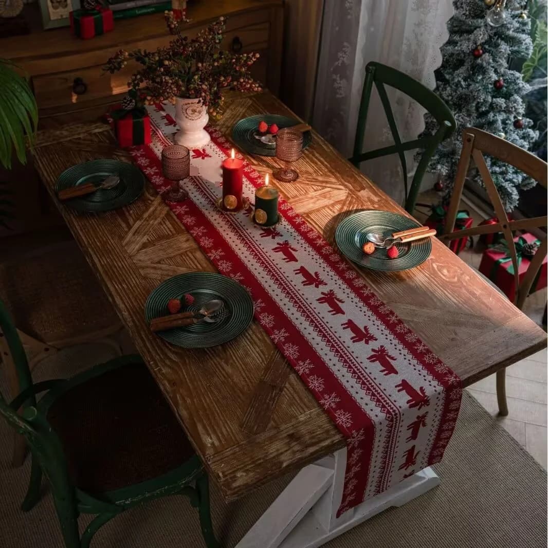 Nordic Elh Kerst Tafelloper Feestelijke Holiday Decoratie
