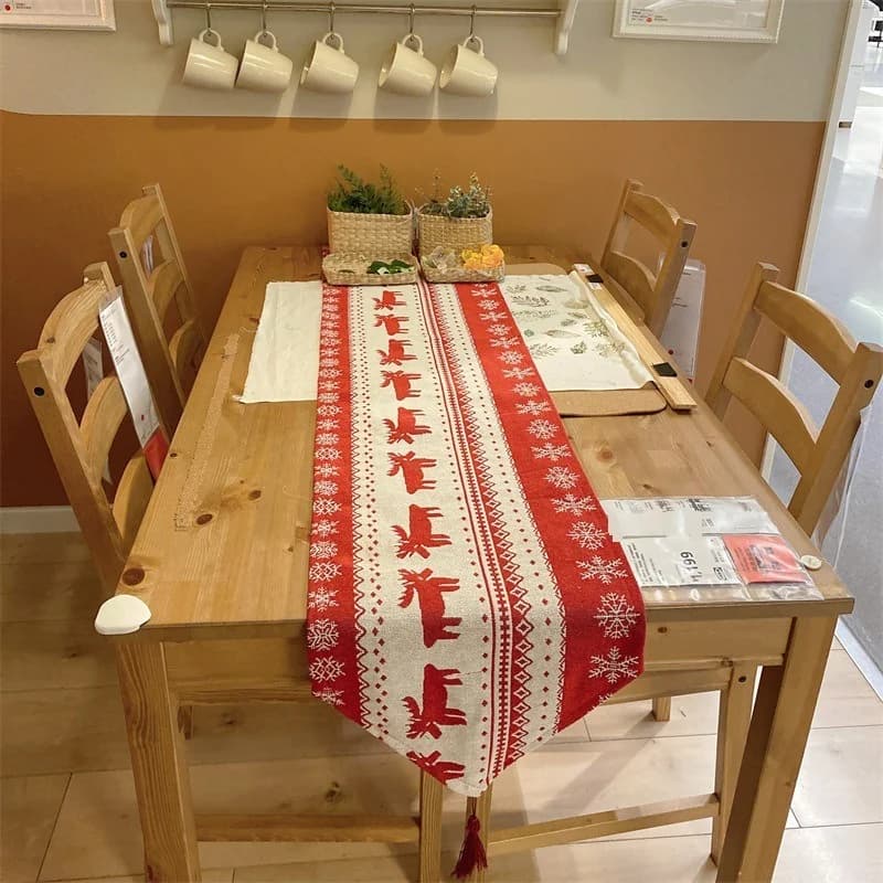 Kerst Tafelloper Poinsettia Olieverfstijl Feestelijke Decoratie
