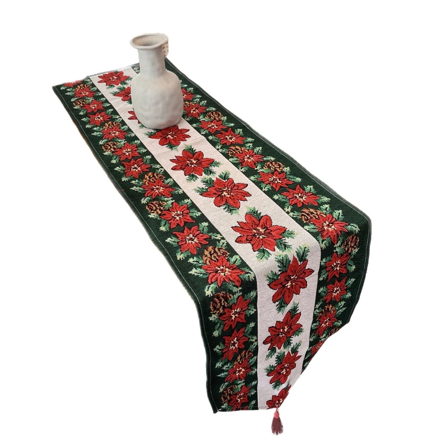 Kerst Tafelloper Rode Bloemen Holiday Decor voor Eetkamer TV-meubel