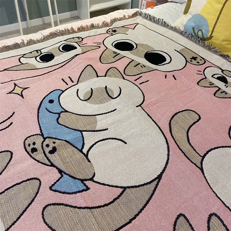 Roze Cartoon Kat Sofa Plaid voor Eenpersoonsbank