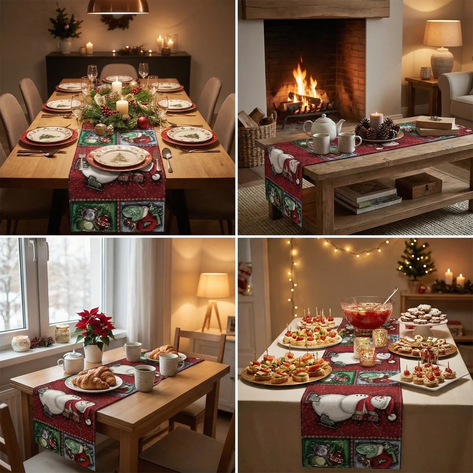 Kerst Tafelloper Katoen-Linnen Mix Feestdecoratie voor Eetkamer