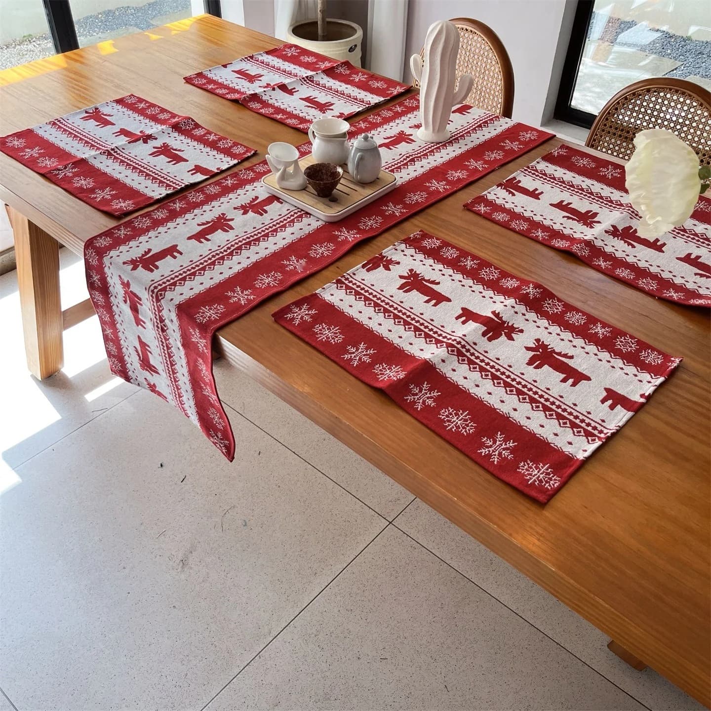 Nordic kerst tafelloper en placemat set polyester katoenmix