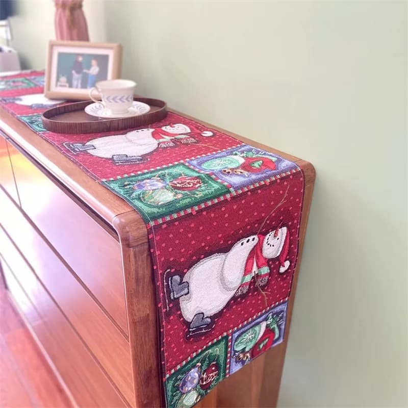 Kerst tafelloper katoen linnen mix feestelijke decor voor sideboard