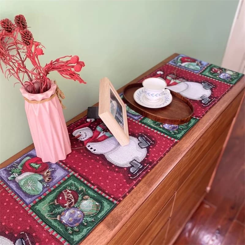 Kerst tafelloper katoen linnen mix feestelijke decor voor sideboard
