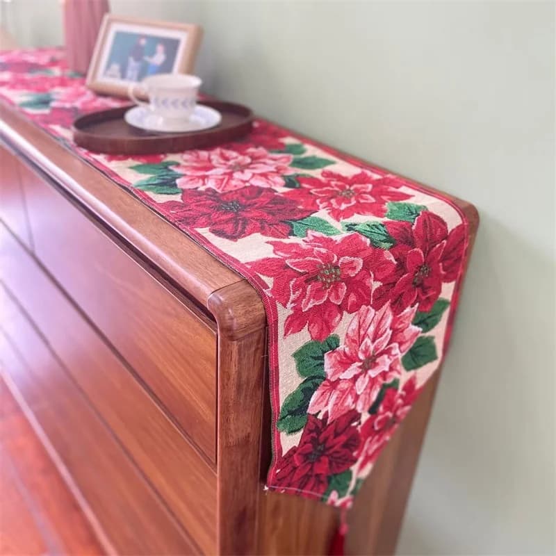 Kerst tafelloper katoen linnen mix feestelijke decor voor sideboard
