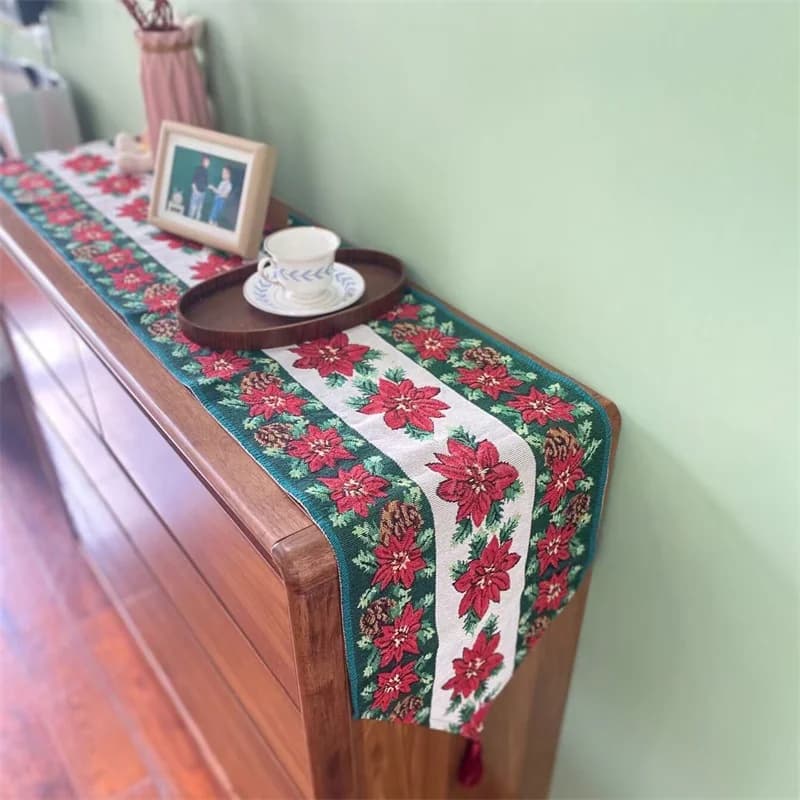 Kerst tafelloper katoen linnen mix feestelijke decor voor sideboard
