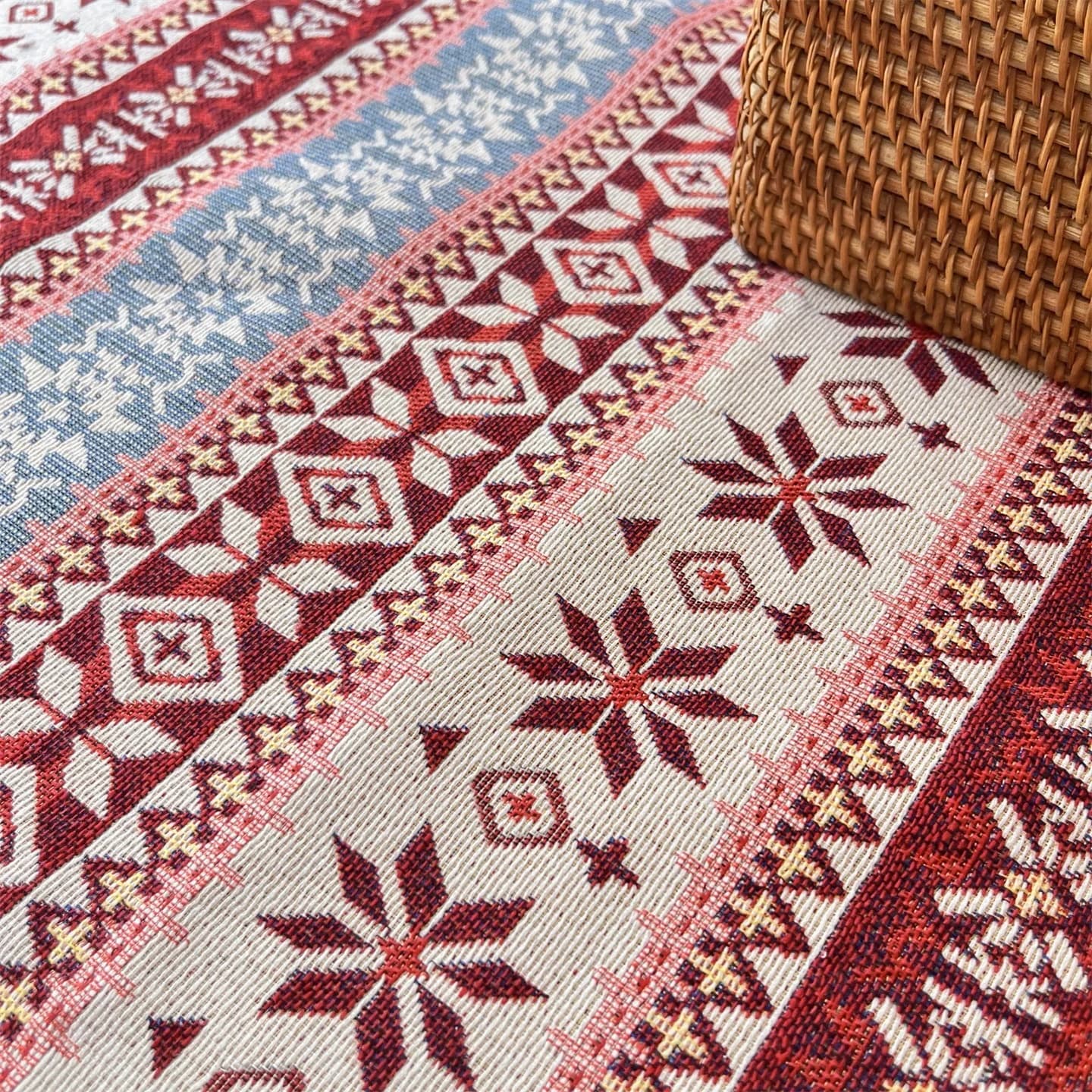 Bohemian kerst tafelloper katoen linnen mix geometrisch patroon