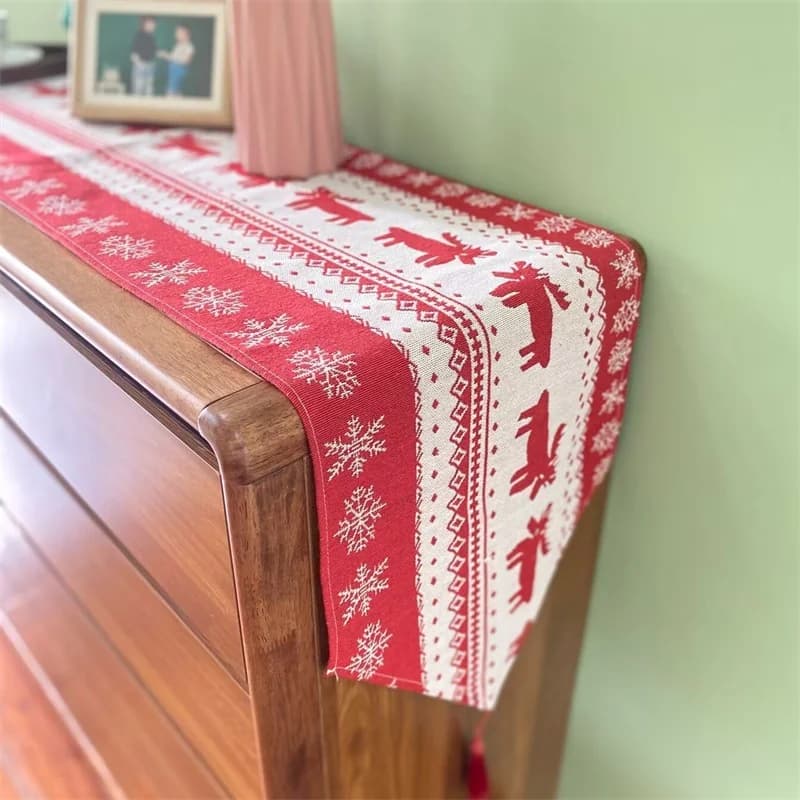 Kerst tafelloper katoen linnen mix feestelijke decor voor sideboard