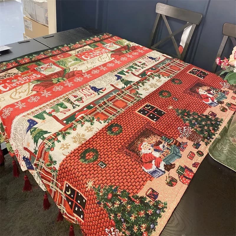Kerst Tafelloper met Kwasten, Nordische Stijl Polyester Katoenmix