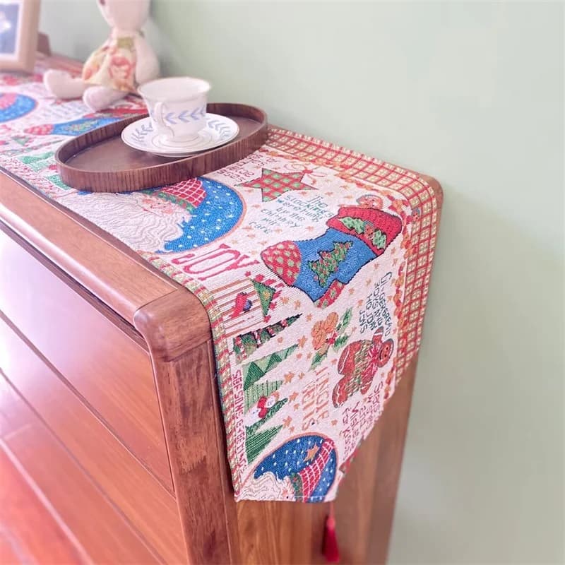 Kerst tafelloper katoen linnen mix feestelijke decor voor sideboard